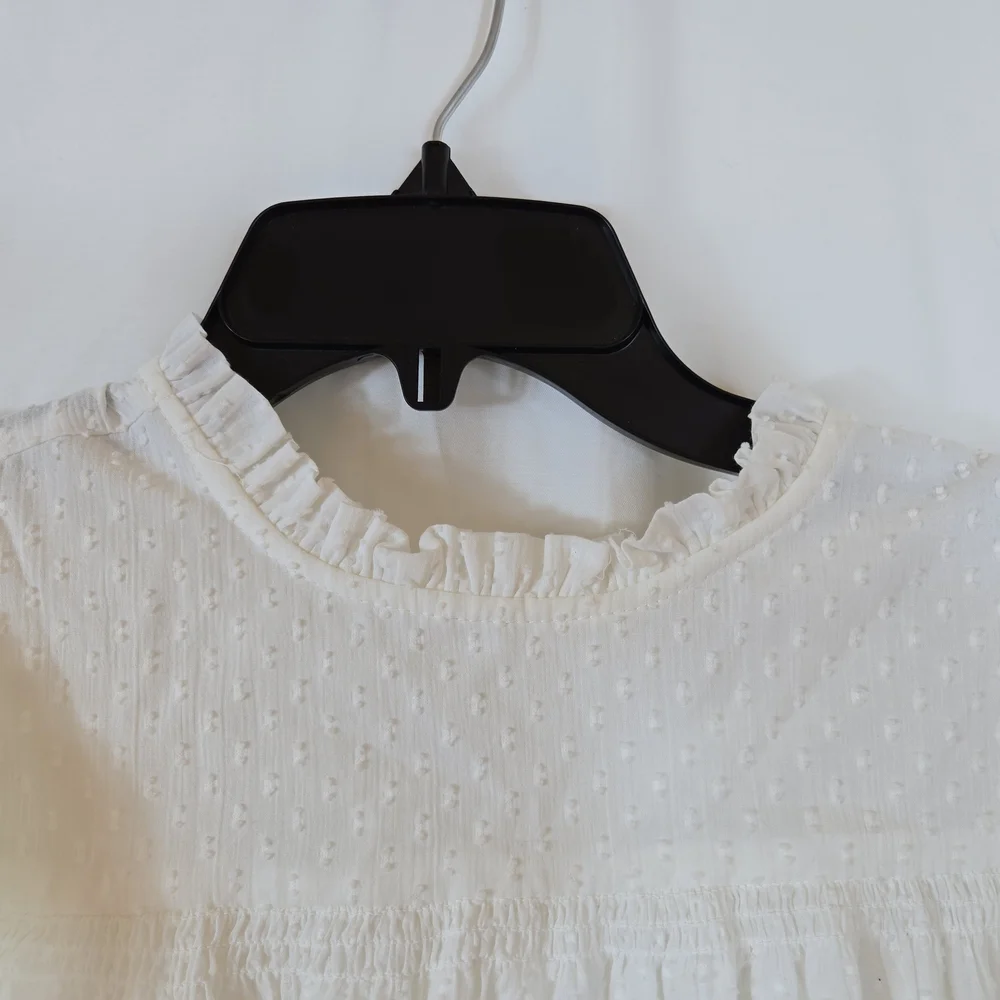 GB Girls White Cottage Ruffle Long Sleeve‎ Swiss Dot Lined Boho Blouse Large NWT